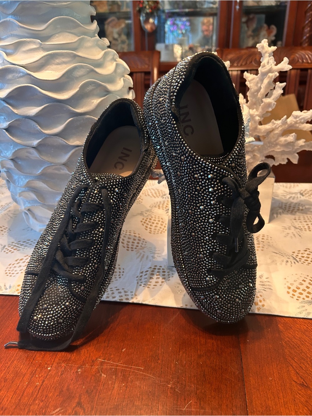 INC International Concepts Black Rhinestone Lace-Up Oxfords